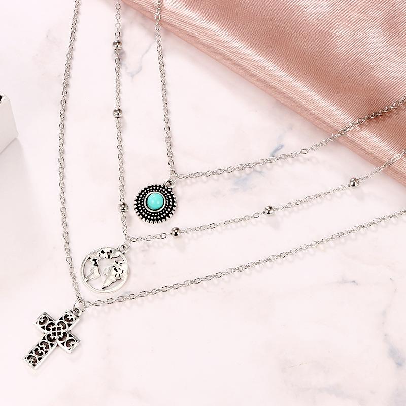 Fashion Turquoise Cross Pendant Necklaces For Women Silver Plated Choker Necklace Link Chain Jewelry Girlfriend Gift