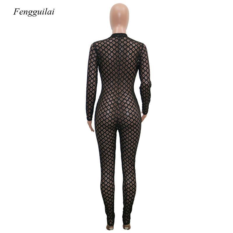 Streetwear White Black Rompers Womens Jumpsuit Female One Piece Outfits Long Sleeve Sexy Bodycon Ladies Women Women's Jumpsuits &