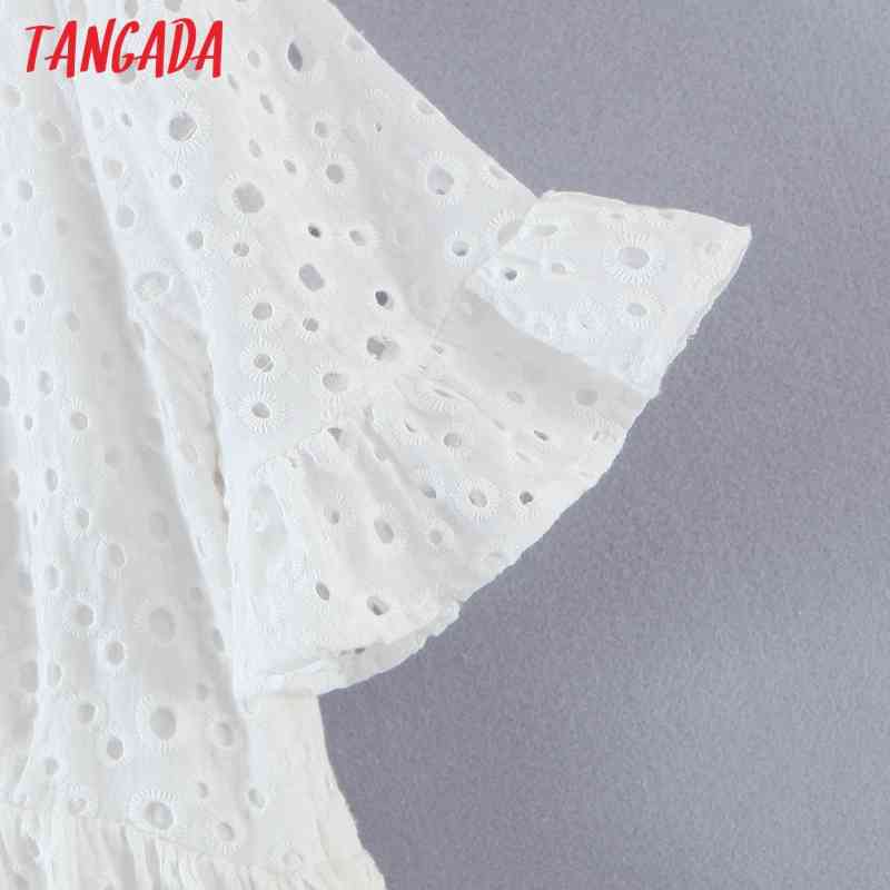 Women Cotton Embroidery Romantic Dress Short Sleeve Females Mini Dresses Vestidos QW68 210416