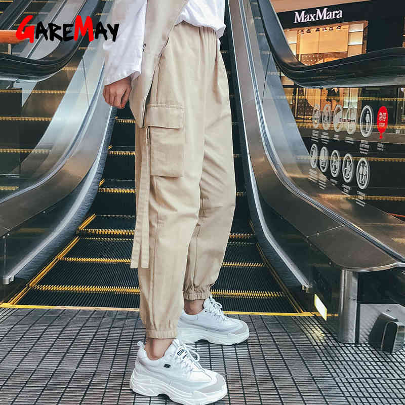 Kaki High Waist Cargo Pants Women Camo Joggers Loose Sweatpants Korean Hip Hop For Casual Streetwear Black Trousers 210428