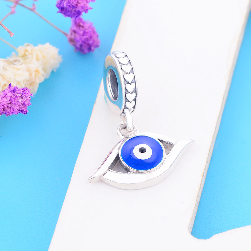 Fit Original Brand Charm Bracelet 925 Sterling Silver Turkish Blue Enamel Evil Eye Watchfull Bead Pendant Berloque