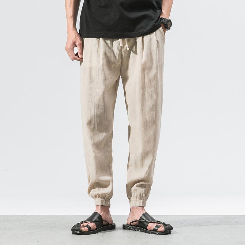 Chinese Style Harem Jogger Pants Men Cotton Linen Sweatpants Trousers Casual Lightweight Spring Summer Joggers Men's