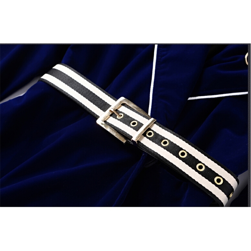 High Quality Runway Women's Notched High-End Velvet Dress Double-Breasted Winter Long Sleeve Vestidos 210520