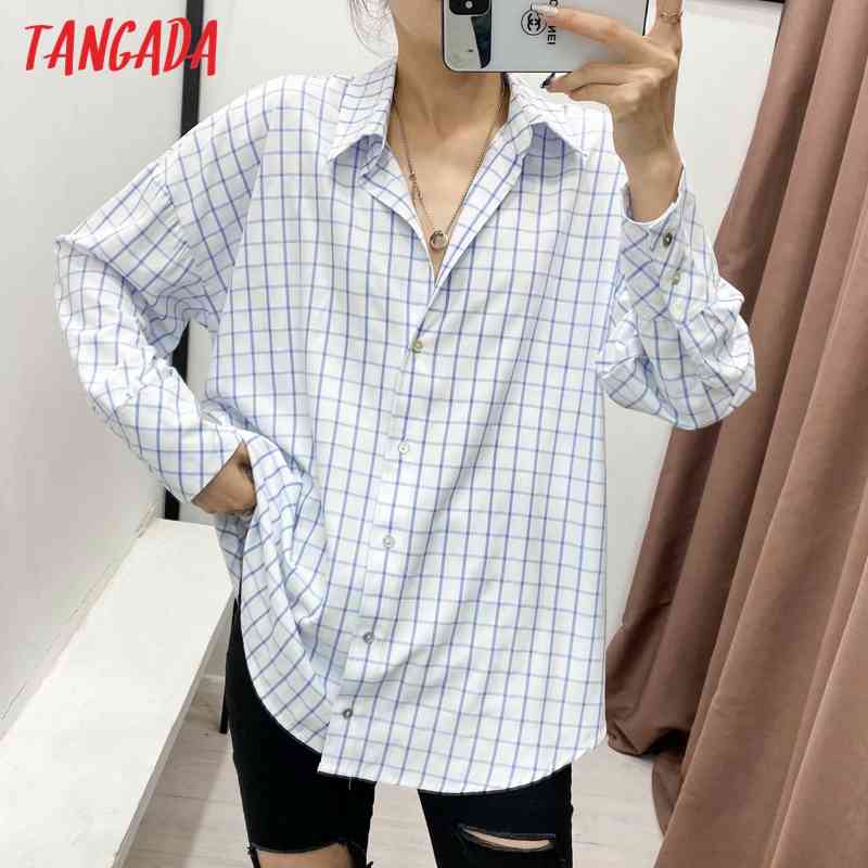 Women Oversized Plaid Print Blouse Long Sleeve Chic Female Lady Shirt Blusas Femininas 4Y4 210416