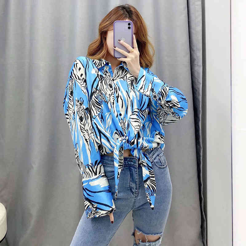 Zebra Print Blouse Women Bow Batwing Long Sleeve Loose Shirt Female Turn Down Collar Casual Ladies Tops Blusas Mujer 210515