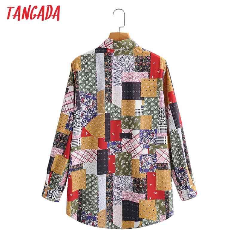 Women Block Print Blouse Long Sleeve Chic Female Casual Lady Shirt Blusas Femininas 1F111 210416