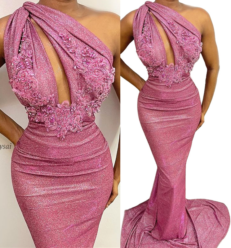 2021 Plus Size Arabic Aso Ebi Sexy Mermaid Sequined Prom Dresses One Shoulder Lace Beaded Evening Formal Party Second Reception Gowns Dress ZJ504