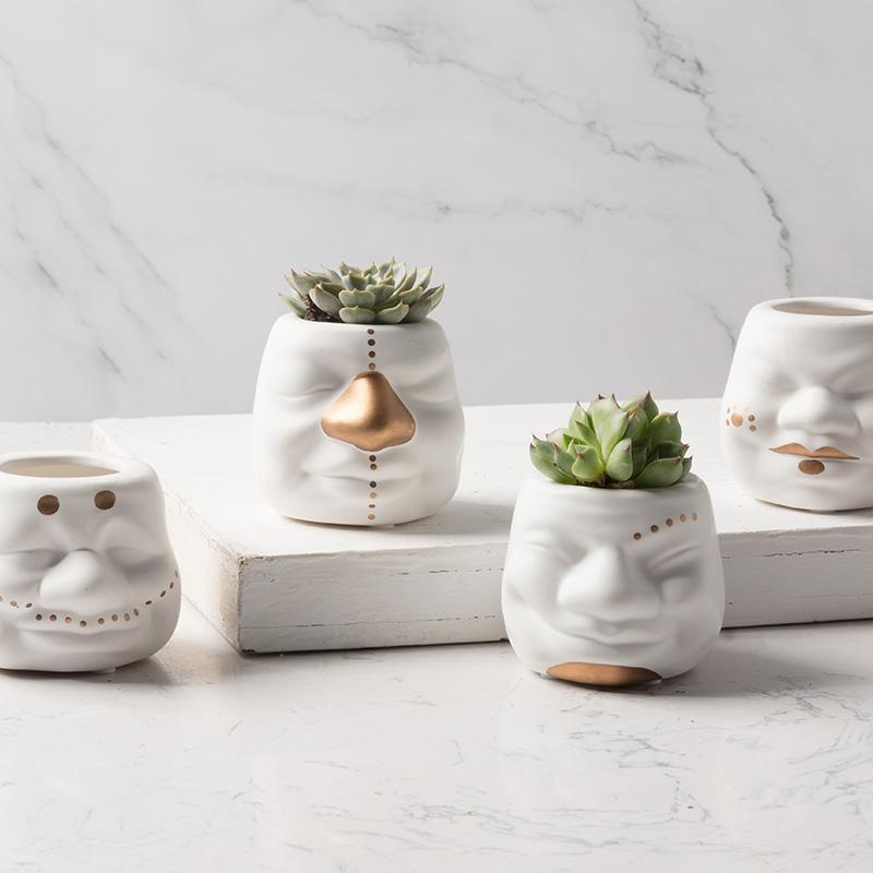 

Planters & Pots 4PCS/Set Ceramic Clown Succulent Small Tabletop Flower Vases Pencil Makeup Brushes Cup Holder Nordic Home Living Room Decor