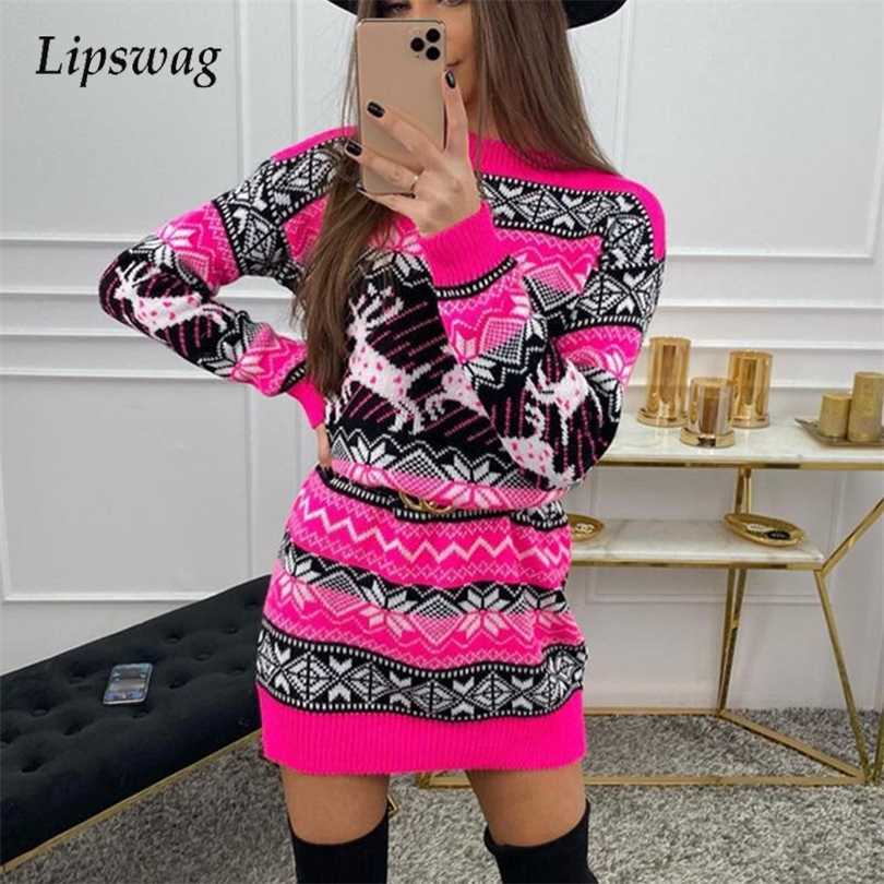 Women Fashion Christmas Elk Mini Dress Autumn Casual O-Neck Knitted Sweater Ladies Winter Long Sleeve Party Vestido 211110, 03 rose red
Women Fashion Christmas Elk Mini Dress Autumn Casual O-Neck Knitted Sweater Ladies Winter Long Sleeve Party Vestido 211110, 03 rose red