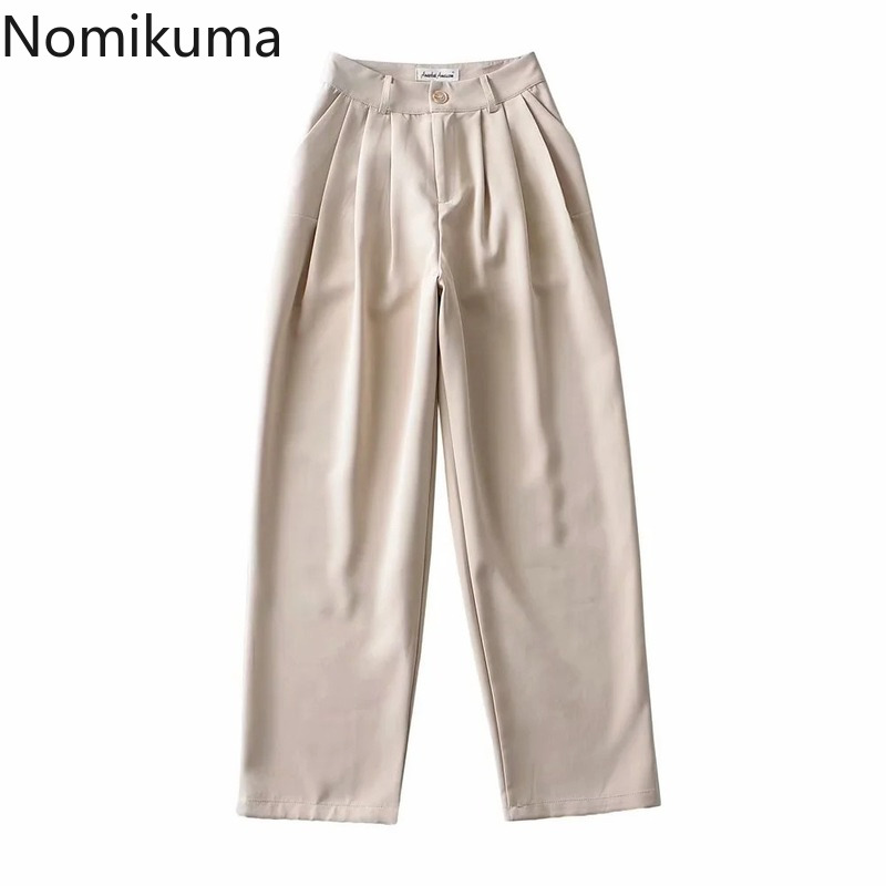 Nomikuma New High Waisted Suit Pants Korean Causal Solid Women Trousers Fashion Elegant Wide Leg Pants Pantalones 6G464 210427
