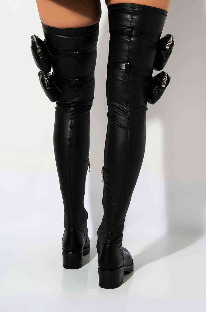 New Brand Design Platform Pocket Bags Thigh High Boots Women Zipper Casual Sexy Fashion Top Quality Over The Knee Boots Woman H1116