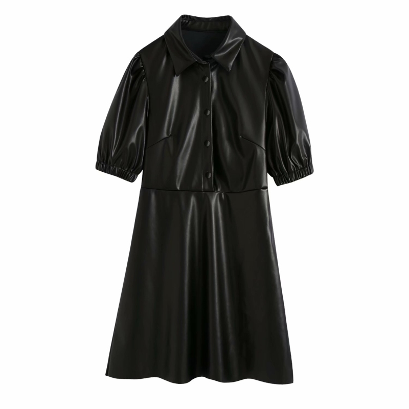 Fashion Women PU Leather Mini Dress Autumn Cool Button-fly Ladies es Black Casual Female Sexy Girls Chic 210430