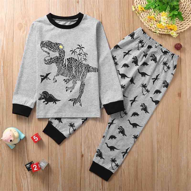 18M-6Y Autumn Spring Toddler Infant Boys Pajamas Set Children Kid Cartoon dinosaur Long Sleeve Top Pants Sleepwear 210515