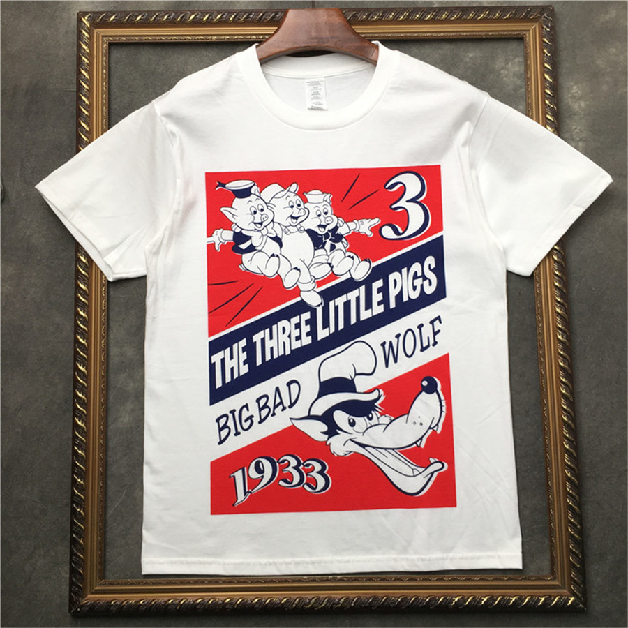 the three little pigs lettle printing couple T-shirt men and women short sleeve tee pure cotton, White
the three little pigs lettle printing couple T-shirt men and women short sleeve tee pure cotton, White