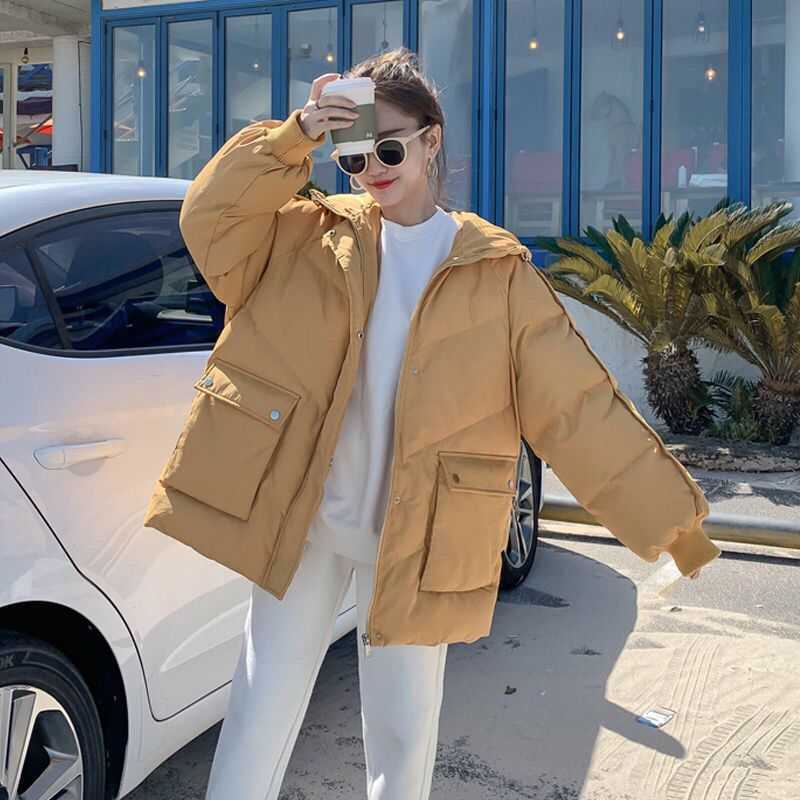 Korean Loose Puffer Jacket Oversize Women's Short Winter Female Coat Women Thickened Parka Feminina Harajuku Outerwear Hood 211007wtt