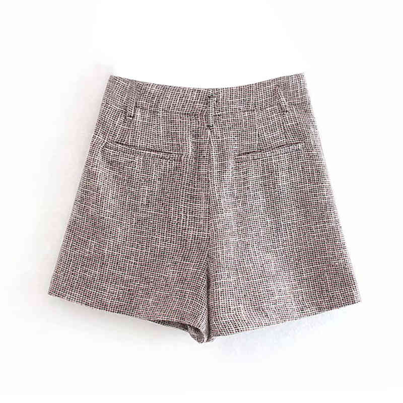 Women Tweed Mini Shorts Elegant Button High Waist Autumn Winter Ladies Office Short Pants Casual Bottoms 210515