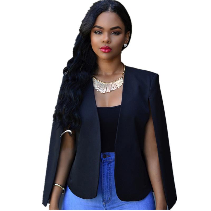 Fashion Shawl Collar Split Long Sleeve Cloak Blazer Cape Women Black White Suit Jacket Casual Veste Dashiki Blazers Femenino Women's Suits &
