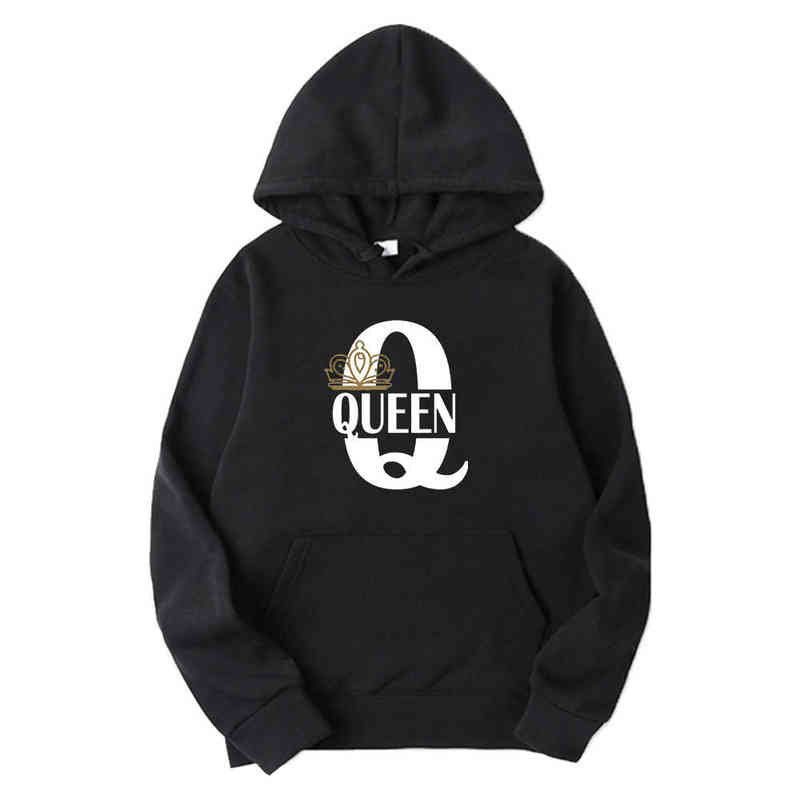 Fashion Lover Couple Sportwear Set KING QUEEN Printed Hooded Clothes 2PCS Hoodie and Pants Plus Size Hoodie 211220