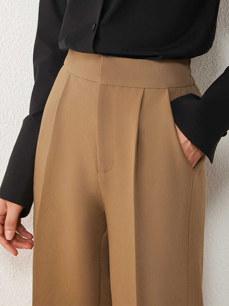 Minimalism Spring Autumn Women's Suit Pants Causal Offical Lady Solid Pleated Straight Ankel-length Female 12030407 210527