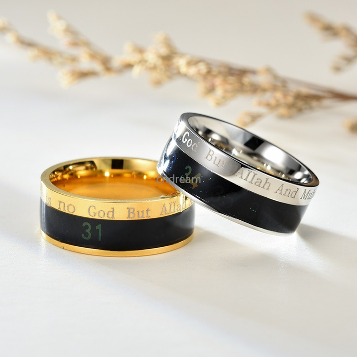 Muslim God Temperature Sensing Mood Ring Band Finger Stainless Steel rings for Men Fashion Jewelry Will and Sandy Gold Black Blue, Silver
Muslim God Temperature Sensing Mood Ring Band Finger Stainless Steel rings for Men Fashion Jewelry Will and Sandy Gold Black Blue, Silver