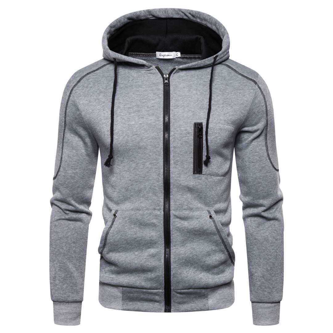 Hooded Zipper Jacket Men solid Fashion Stand Collar Mens Jacket Coat Slim Fit Rib Sleeve Sportswear Outwear Windbreaker 210603