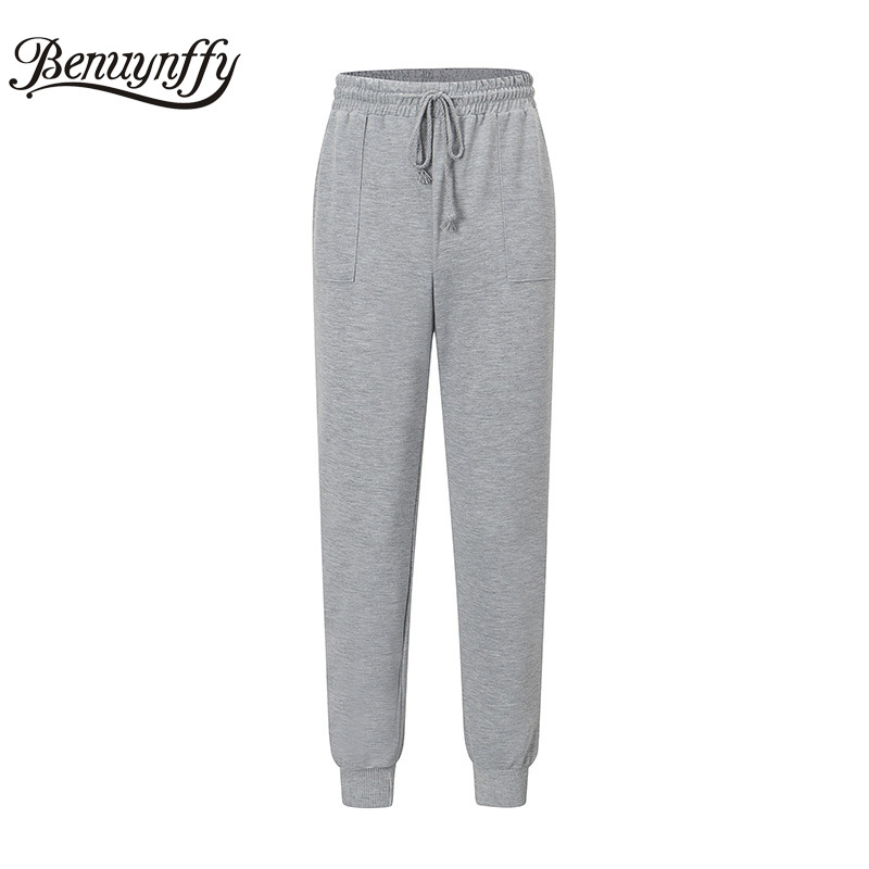 Gray Pocket High Waist Sweatpants Women Summer Drawstring Elastic Sporty Joggers Streetwear Casual Ladies Pants 210510