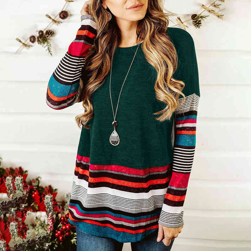 Striped T Shirt Women Splicing Long Sleeve Top Women Loose Tee Shirts Autumn Fall T-shirt Tops Tee Female O-neck T-Shirts 210515