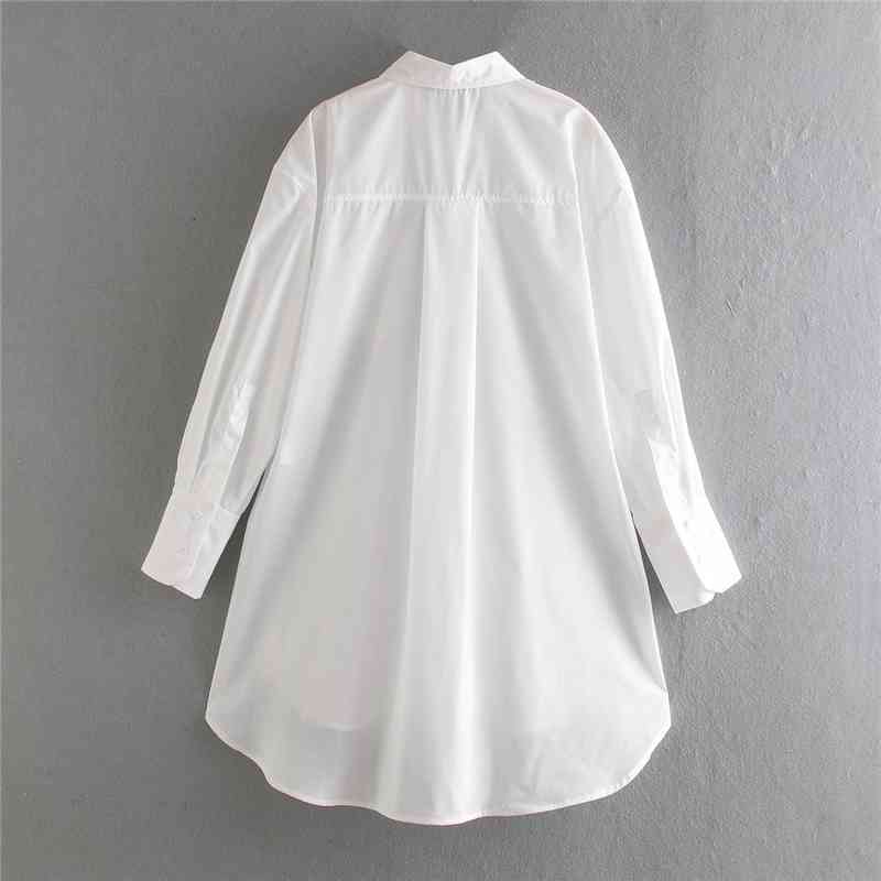 Elegant Women Turn Down Collar Shirts Fashion Ladies Solid White Loose Tops Streetwear Female Chic Oversize Long Blouses 210430