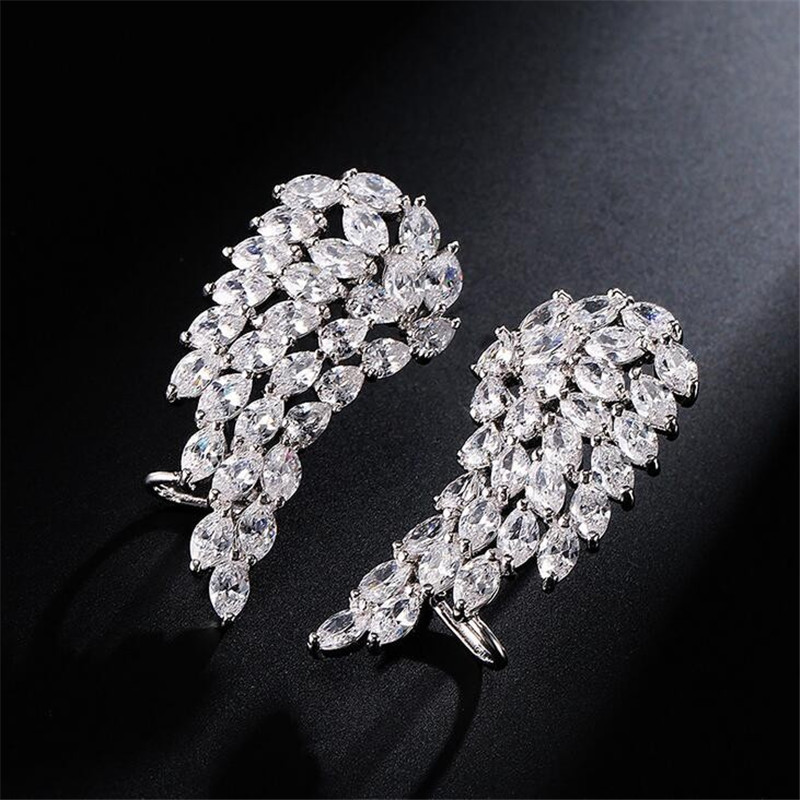Choucong Unique Cocktail Ear Cuff Luxury Jewelry 925 Sterling Silver Full Marquise Cut White Topaz CZ Diamond Gemstones Women Party Angle Wings Clip E