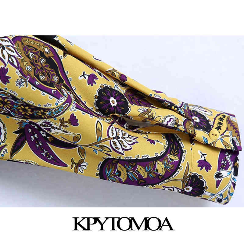 Women Fashion Paisley Print Cropped Knotted Blouses Long Sleeve Button-up Female Shirts Blusas Chic Tops 210420