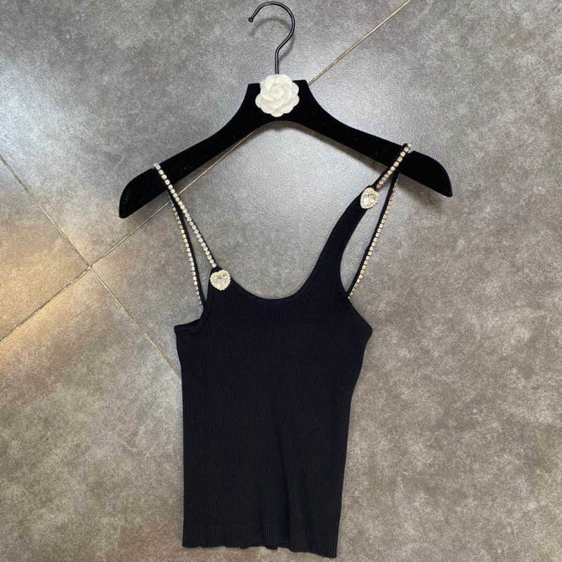 DEAT Women Knitting Diamond-encrusted Chain Sling Camis Arrivals Backless Sexy Fashion Spring Summer 11D529 210709