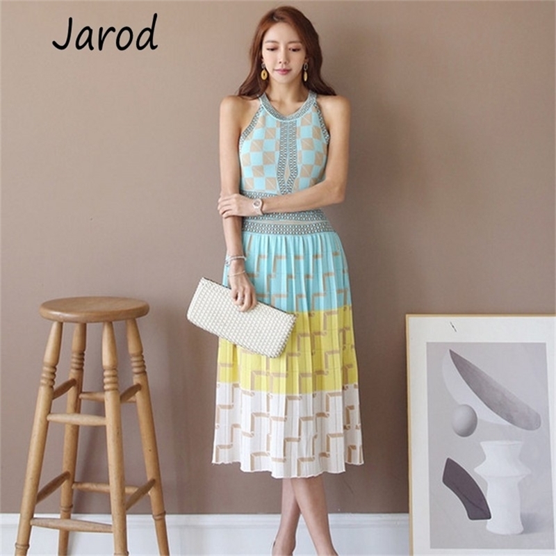 High Quality Summer sleeveless geometry Knitted Dress Women Slim Holiday Dresses Vestidos 210519, Picture color
High Quality Summer sleeveless geometry Knitted Dress Women Slim Holiday Dresses Vestidos 210519, Picture color