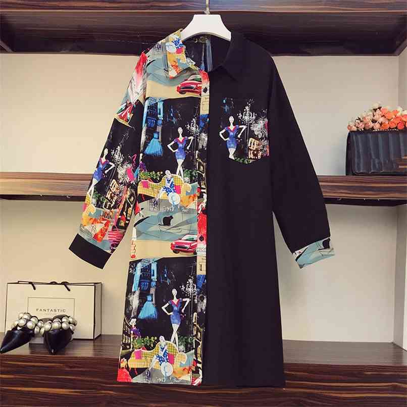 Personalized modern urban Pattern Printing Long Shirt Dress Women Summer Sleeve Patchwork Sunscreen Oversize 210602, Black
Personalized modern urban Pattern Printing Long Shirt Dress Women Summer Sleeve Patchwork Sunscreen Oversize 210602, Black