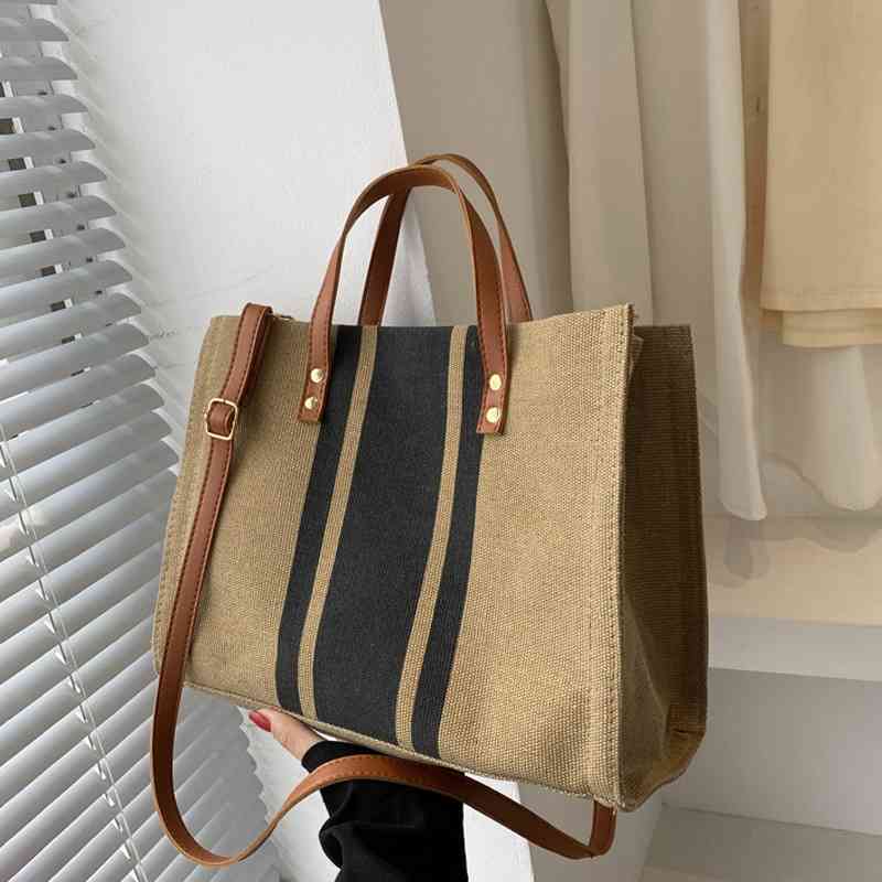 Simple stripe one shoulder women's 2021 new Messenger Tote Bag Canvas fashion hand bag, Khaki
Simple stripe one shoulder women's 2021 new Messenger Tote Bag Canvas fashion hand bag, Khaki