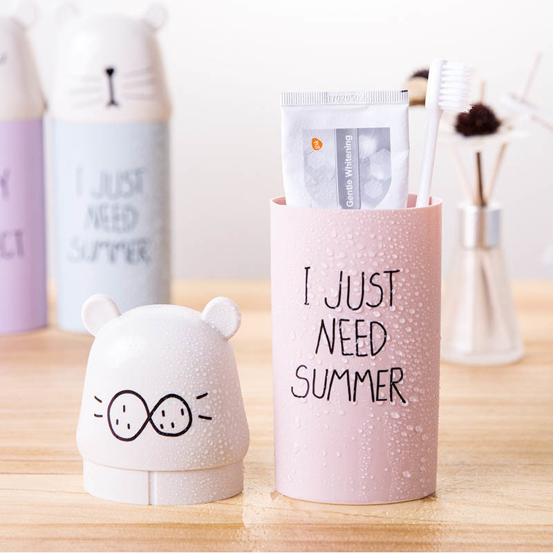 1 PC Potable Plastic Toothbrush Holder Cartoon Travel Necessary Toothpaste Storage Cup Bathroom Accessories Set Water Bottle