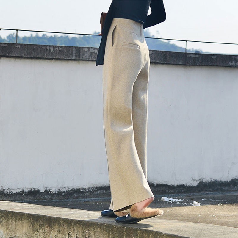 Autumn Winter Korea Fashion Women High Waist Woolen Wide Leg Pants All-matched Casual Solid Loose Femme Trousers V278 210512