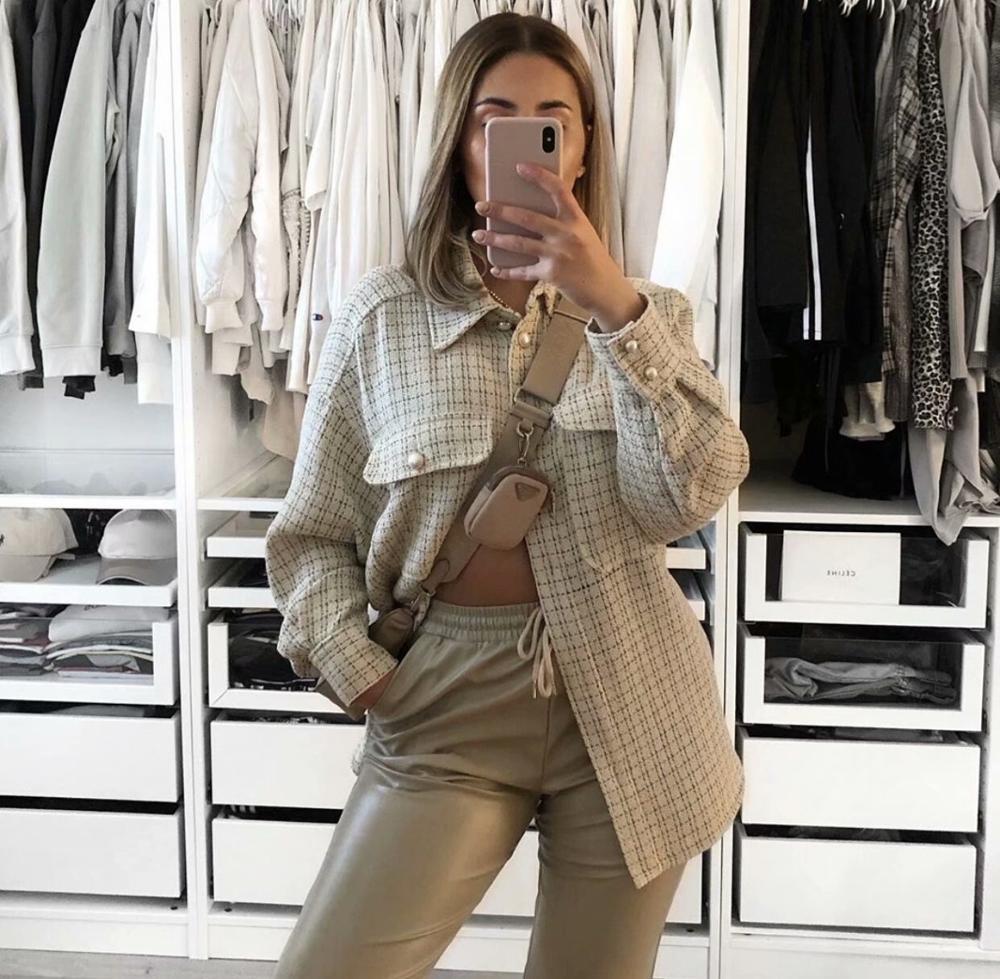 Women Blazer Jacket Office Lady Beige Plaid Jacket Single buttons long sleeve casual Long blazer tops Women Jackets mujer 210521