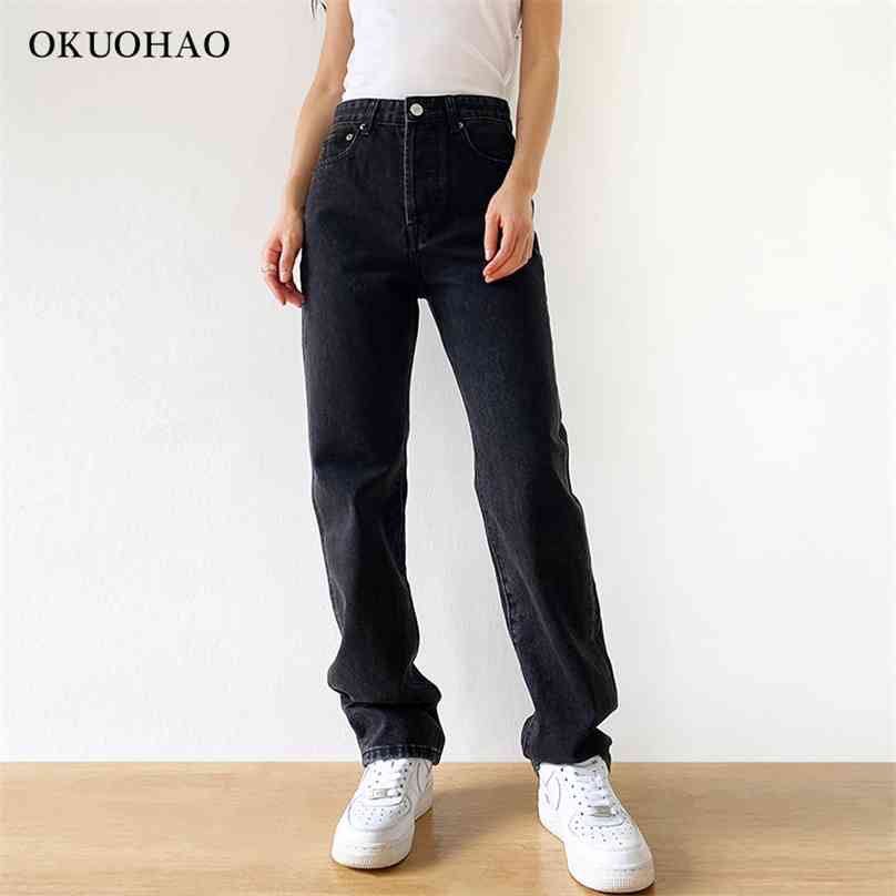 Black Jeans Woman High Waist Streetwear Baggy Mom Vintage Denim Trousers Female Washed Casual Fashion Y2k Pants 210922