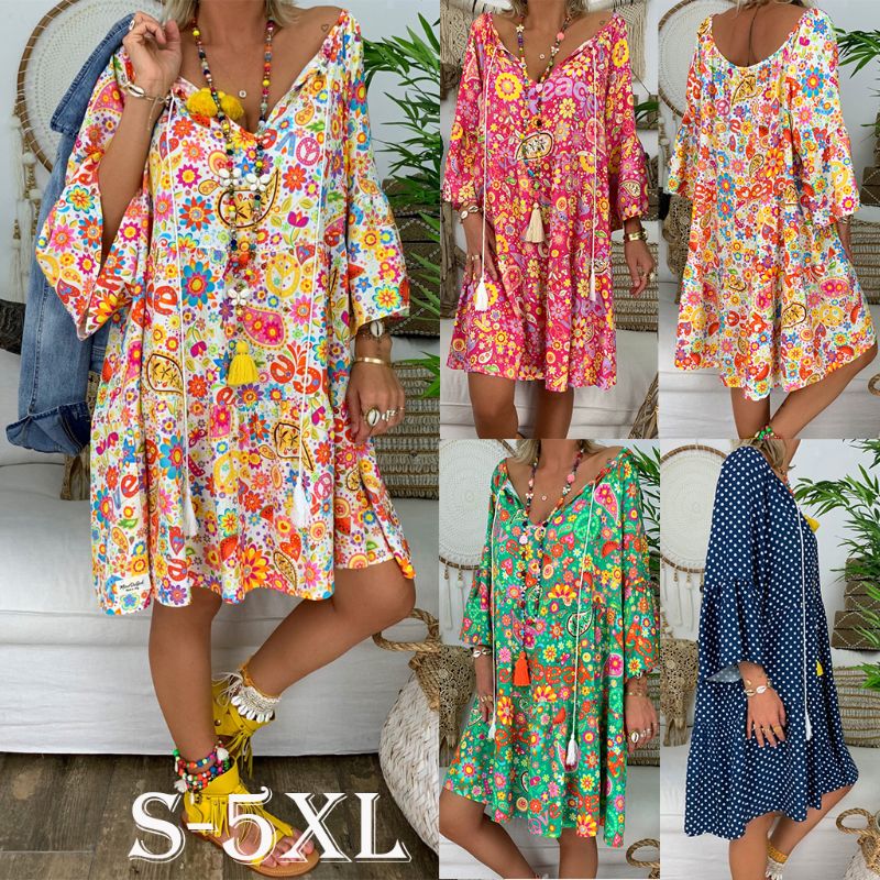 9 Colors Women Boho Summer Floral Long Sleeve Holiday Beach V Neck Flared Sleeve Shirt Dress Loose Dress Plus Size -5XL, Black
9 Colors Women Boho Summer Floral Long Sleeve Holiday Beach V Neck Flared Sleeve Shirt Dress Loose Dress Plus Size -5XL, Black