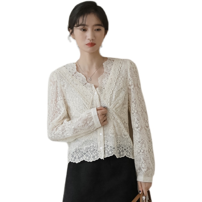 Spring Blouse Women Clothing Korean Style Harajuku Fashion Friends Personality Vintage Lace Hollow Shirt Women Tops 210515