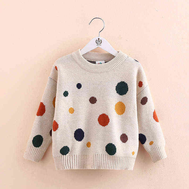 Autumn Spring 2 3 4 6-10 Years Kids Children'S Clothing O-Neck Colorful Dot Knitted Pullover Winter Sweater For Baby Girls 211104