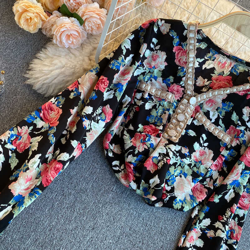 Fashion Ladies' Shirt Women Elegant Print V Collar Long Sleeve Tops Clothes Blusas Mujer De Moda Blouse Q444 210527