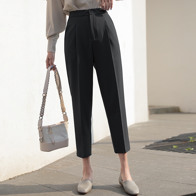 High-waisted Suit Pants Women's Summer White Nine-Point Straight Casual Loose Harron Small Woman Clothes 908D 210420