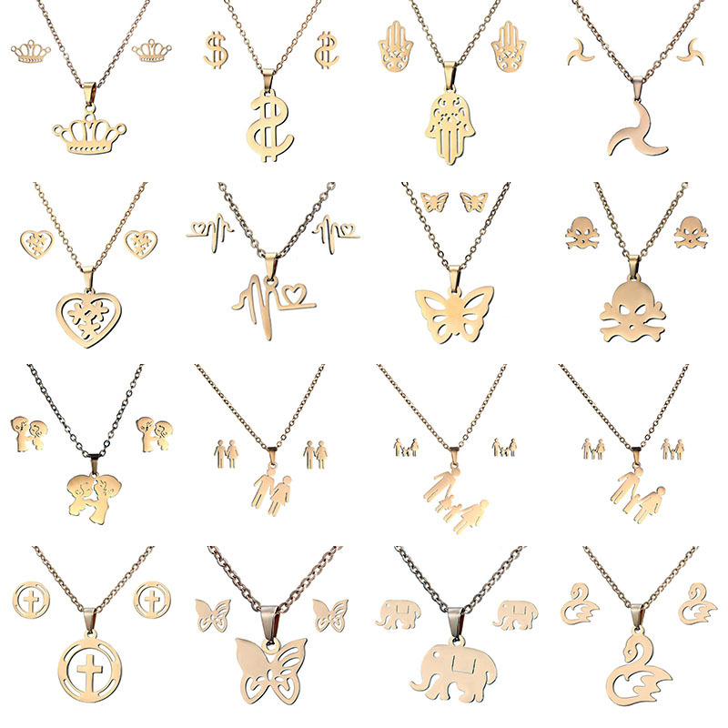 18K Gold Plated Stainless Steel Cross Heart Stud Earring Pendant Necklace Jewelry Set, One set
18K Gold Plated Stainless Steel Cross Heart Stud Earring Pendant Necklace Jewelry Set, One set
