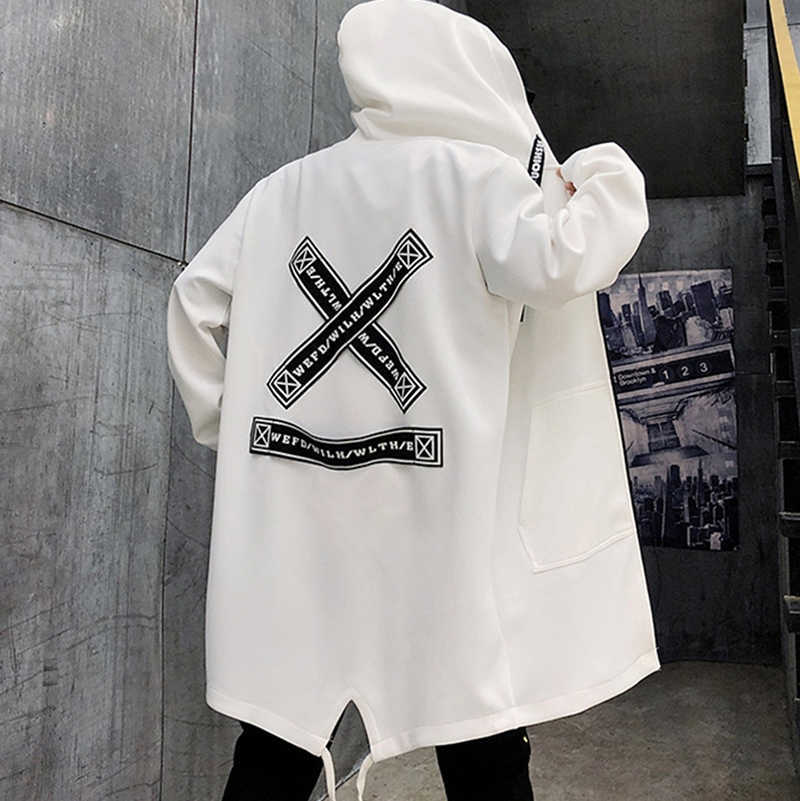 Long Jacket Men Print Fashion Spring Harajuku Windbreaker Overcoat Male Casual Outwear Hip Hop Streetwear Coats Plus Size 210819