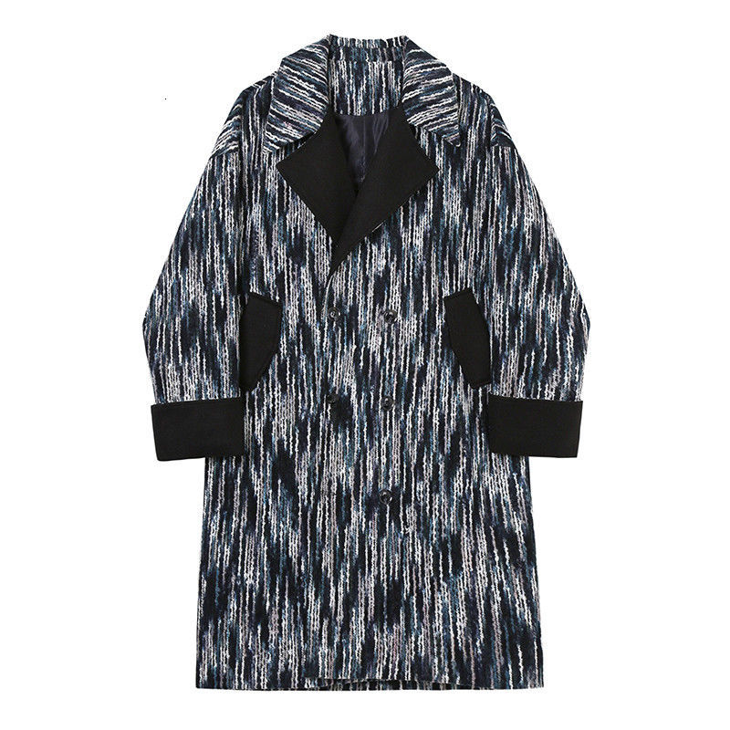 IEFB Korean fashion long coat for men tree pattern woolen overcoat men's color block lapel long sleeeve big size clothes 9Y4407 210524