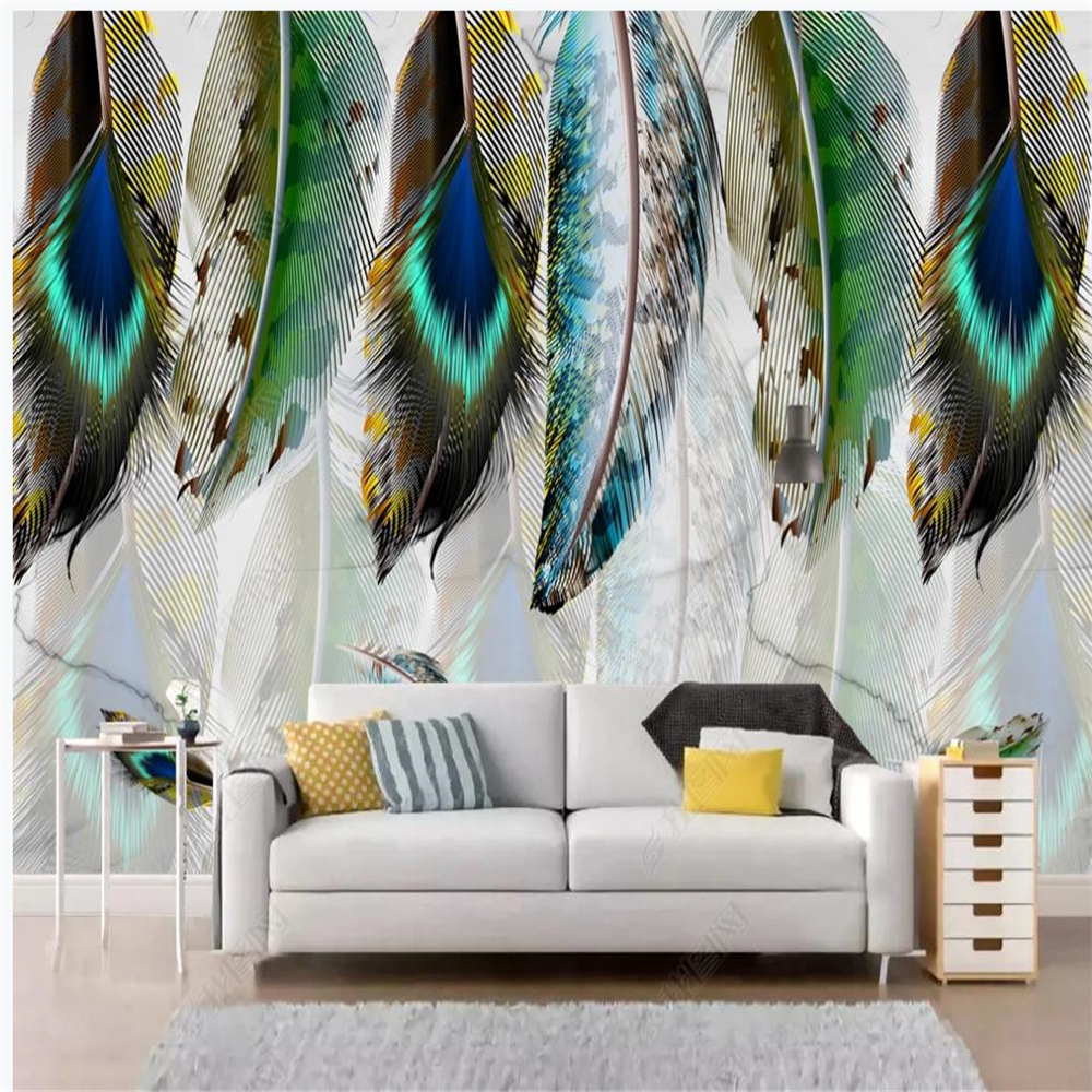 3d wallpaper modern for living room Colorful hand painted feather wallpapers art background wall