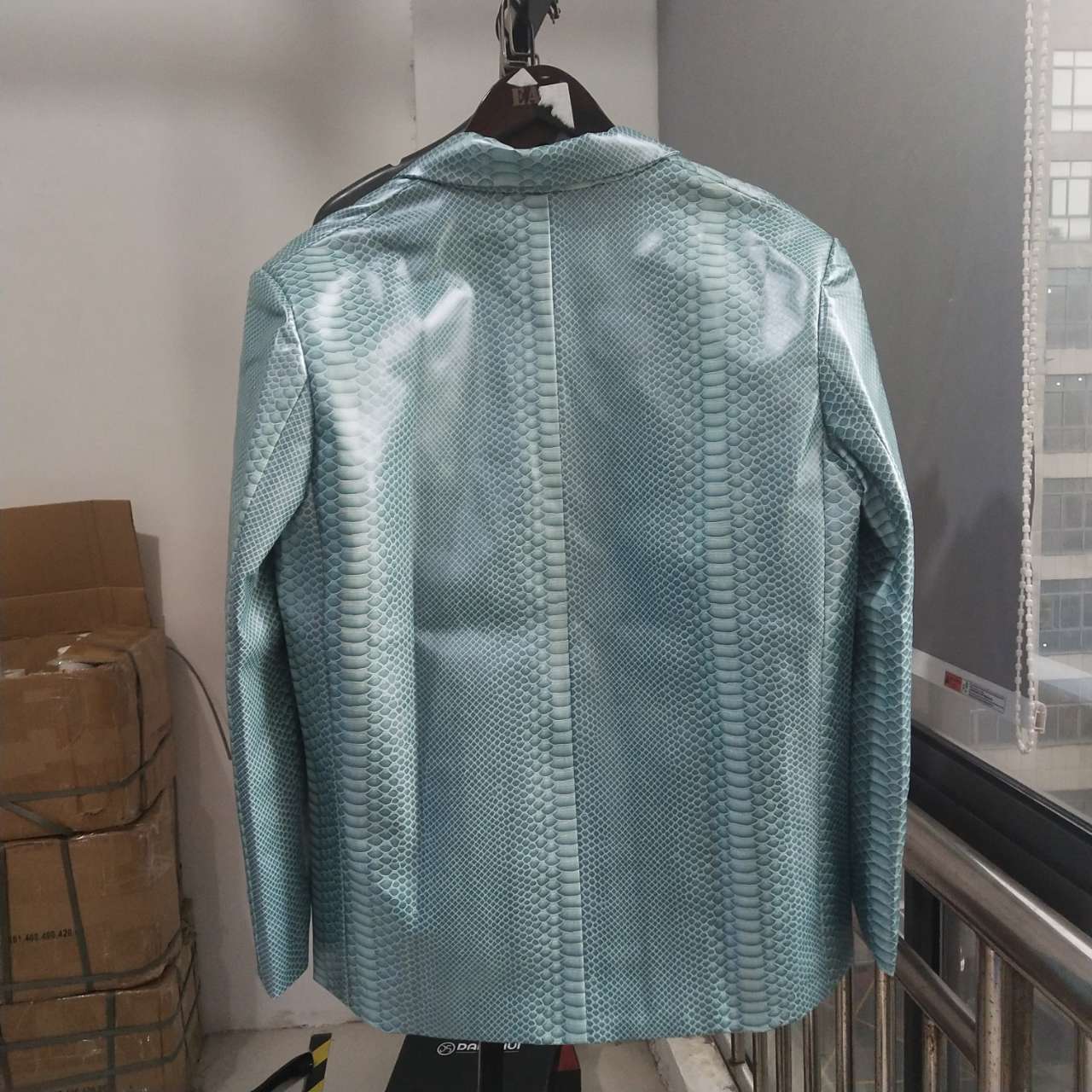 Autumn Women's Blue Green Snake Print PU Leather Blazer Casual Loose Lapel Long Sleeve Suit Coat Trend ZC174 210427