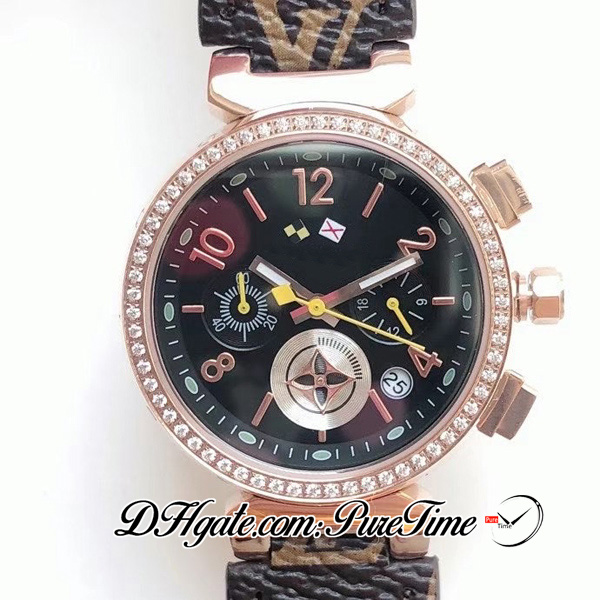 33mm Tambour Miyota Quartz Chronograph Womens Watch 18K Rose Gold Diamonds Bezel Black Yellow Dial Brown Leather Strap Stopwatch Ladies Watc, Slivery;brown
33mm Tambour Miyota Quartz Chronograph Womens Watch 18K Rose Gold Diamonds Bezel Black Yellow Dial Brown Leather Strap Stopwatch Ladies Watc, Slivery;brown
