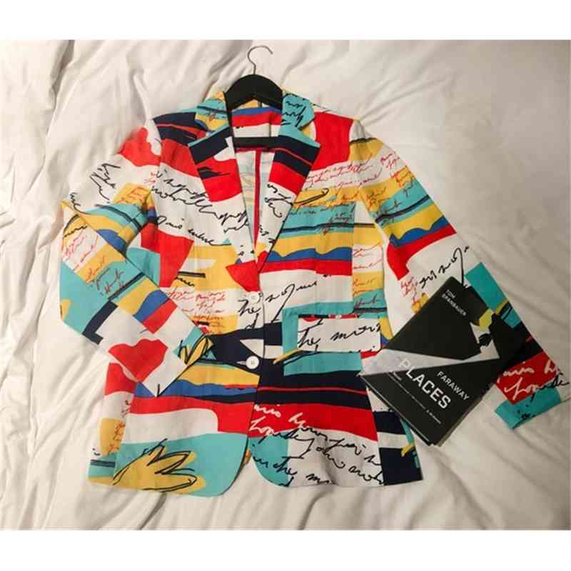Korean Spring Women letter Printed Colorful Blazer Elegant Ladies Chic Streetwear Hip Hop Sport Coat Suit Jackets 210519